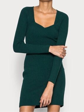 Abercrombie & Fitch Emerald Green Ribbed Square-Neck Sweater Dress